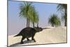 Triceratops Walking in a Tropical Environment-null-Mounted Art Print