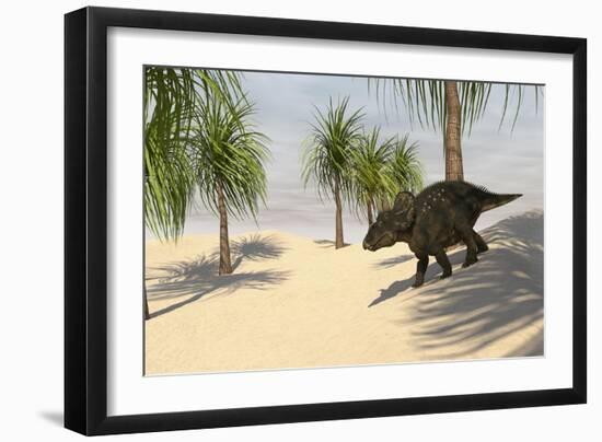 Triceratops Walking in a Tropical Environment-null-Framed Art Print