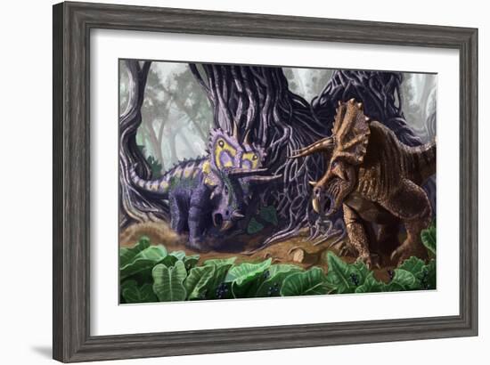 Tricerotops Charging Dinosaur-Lantern Press-Framed Art Print