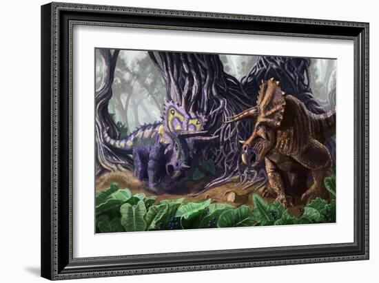 Tricerotops Charging Dinosaur-Lantern Press-Framed Art Print