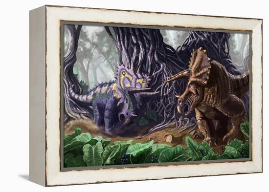 Tricerotops Charging Dinosaur-Lantern Press-Framed Stretched Canvas