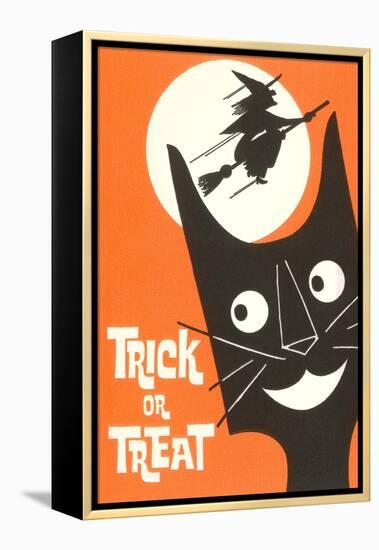 Trick or Treat, Cartoon Cat, Witch by Moon-null-Framed Stretched Canvas