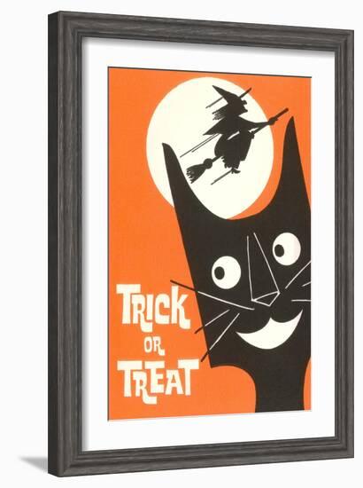 Trick or Treat, Cartoon Cat, Witch by Moon--Framed Art Print