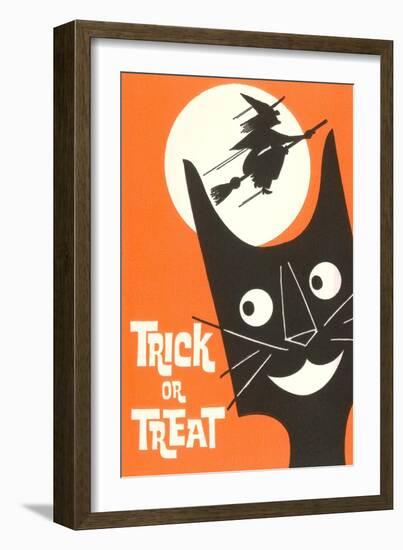 Trick or Treat, Cartoon Cat, Witch by Moon-null-Framed Art Print