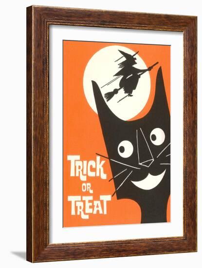 Trick or Treat, Cartoon Cat, Witch by Moon-null-Framed Art Print