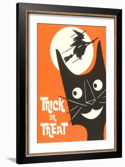 Trick or Treat, Cartoon Cat, Witch by Moon-null-Framed Art Print