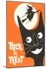Trick or Treat, Cartoon Cat, Witch by Moon-null-Mounted Art Print