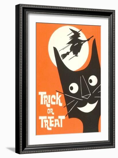 Trick or Treat, Cartoon Cat, Witch by Moon-null-Framed Art Print