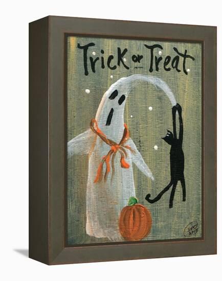 Trick or Treat Ghost & Funny Black Cat-sylvia pimental-Framed Stretched Canvas