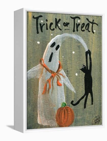 Trick or Treat Ghost & Funny Black Cat-sylvia pimental-Framed Stretched Canvas