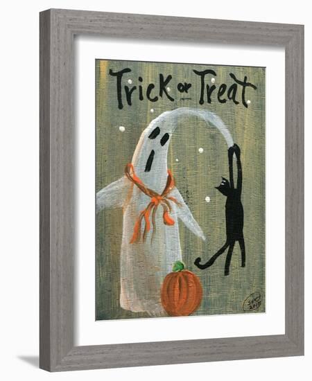 Trick or Treat Ghost & Funny Black Cat-sylvia pimental-Framed Art Print