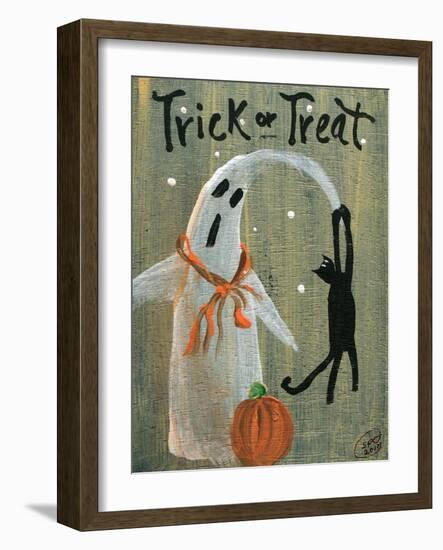 Trick or Treat Ghost & Funny Black Cat-sylvia pimental-Framed Art Print