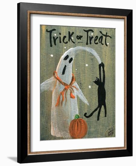 Trick or Treat Ghost & Funny Black Cat-sylvia pimental-Framed Art Print