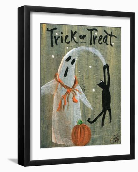 Trick or Treat Ghost & Funny Black Cat-sylvia pimental-Framed Art Print