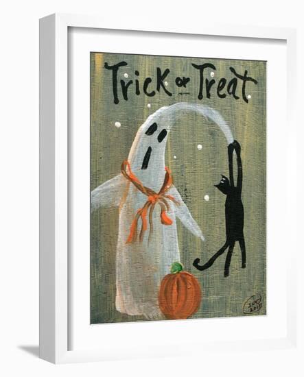 Trick or Treat Ghost & Funny Black Cat-sylvia pimental-Framed Art Print