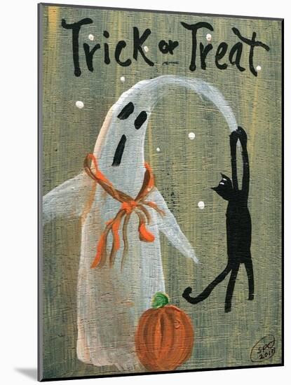 Trick or Treat Ghost & Funny Black Cat-sylvia pimental-Mounted Art Print