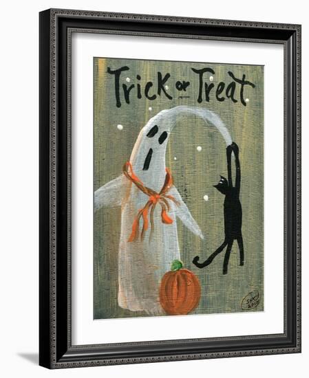 Trick or Treat Ghost & Funny Black Cat-sylvia pimental-Framed Art Print