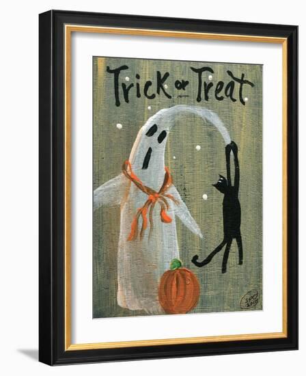 Trick or Treat Ghost & Funny Black Cat-sylvia pimental-Framed Art Print