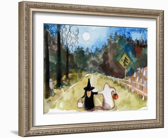 Trick or Treat Halloween Witch & Ghosts-sylvia pimental-Framed Art Print