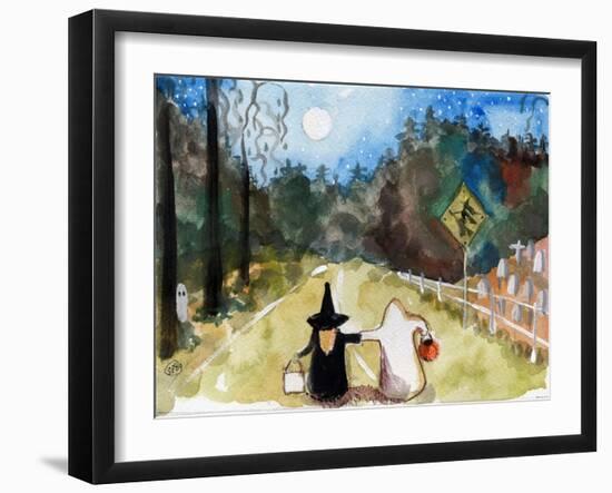 Trick or Treat Halloween Witch & Ghosts-sylvia pimental-Framed Art Print