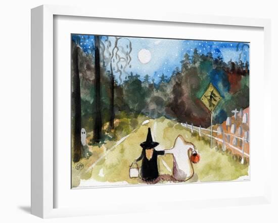 Trick or Treat Halloween Witch & Ghosts-sylvia pimental-Framed Art Print