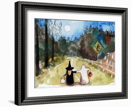 Trick or Treat Halloween Witch & Ghosts-sylvia pimental-Framed Art Print