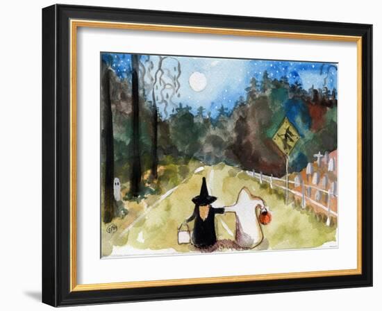 Trick or Treat Halloween Witch & Ghosts-sylvia pimental-Framed Art Print