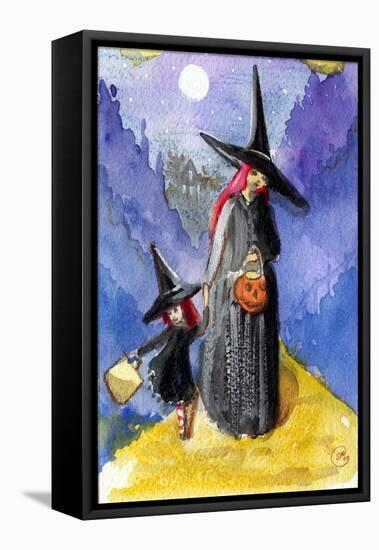 Trick or Treat Night Red Haired Witches Halloween-sylvia pimental-Framed Stretched Canvas