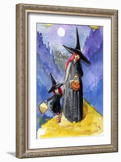 Trick or Treat Night Red Haired Witches Halloween-sylvia pimental-Framed Art Print