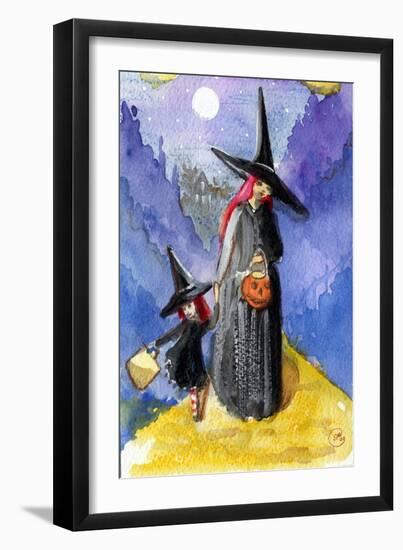 Trick or Treat Night Red Haired Witches Halloween-sylvia pimental-Framed Art Print