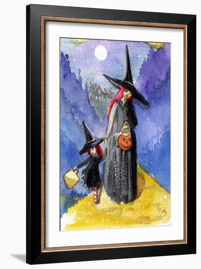 Trick or Treat Night Red Haired Witches Halloween-sylvia pimental-Framed Art Print