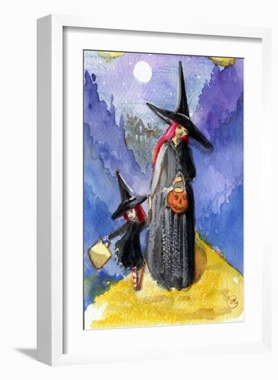 Trick or Treat Night Red Haired Witches Halloween-sylvia pimental-Framed Art Print