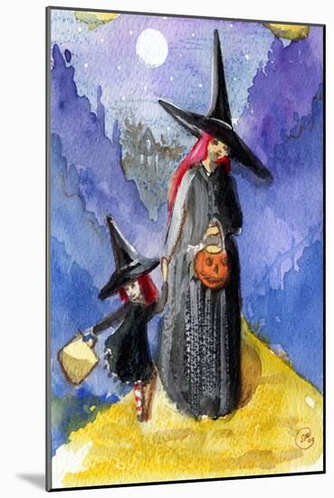 Trick or Treat Night Red Haired Witches Halloween-sylvia pimental-Mounted Art Print
