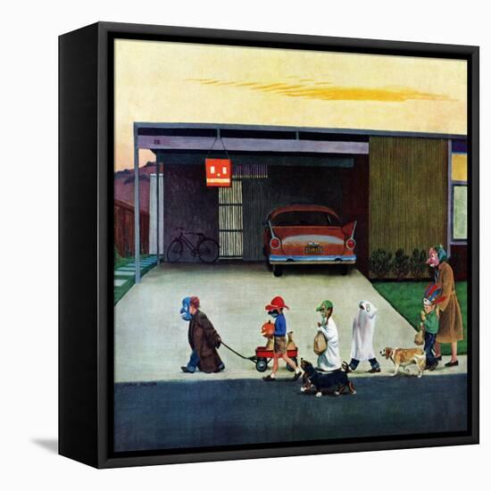 "Trick-Or-Treating in the Burbs", November 1, 1958-John Falter-Framed Premier Image Canvas