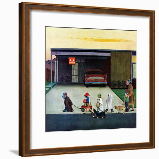 "Trick-Or-Treating in the Burbs", November 1, 1958-John Falter-Framed Giclee Print