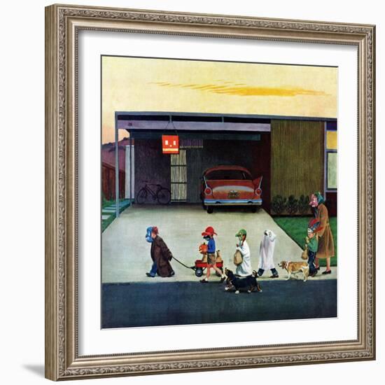 "Trick-Or-Treating in the Burbs", November 1, 1958-John Falter-Framed Giclee Print