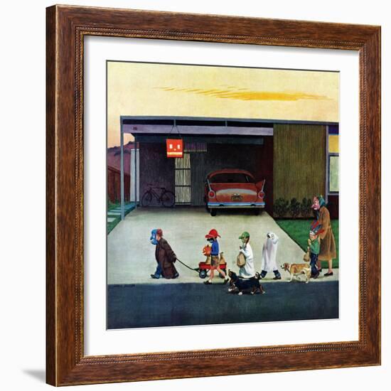 "Trick-Or-Treating in the Burbs", November 1, 1958-John Falter-Framed Giclee Print