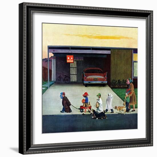 "Trick-Or-Treating in the Burbs", November 1, 1958-John Falter-Framed Giclee Print