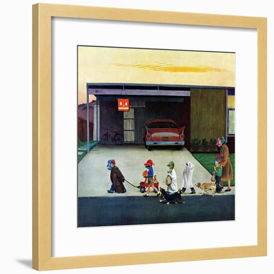 "Trick-Or-Treating in the Burbs", November 1, 1958-John Falter-Framed Premium Giclee Print