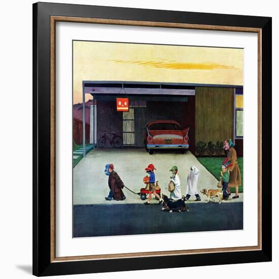 "Trick-Or-Treating in the Burbs", November 1, 1958-John Falter-Framed Premium Giclee Print