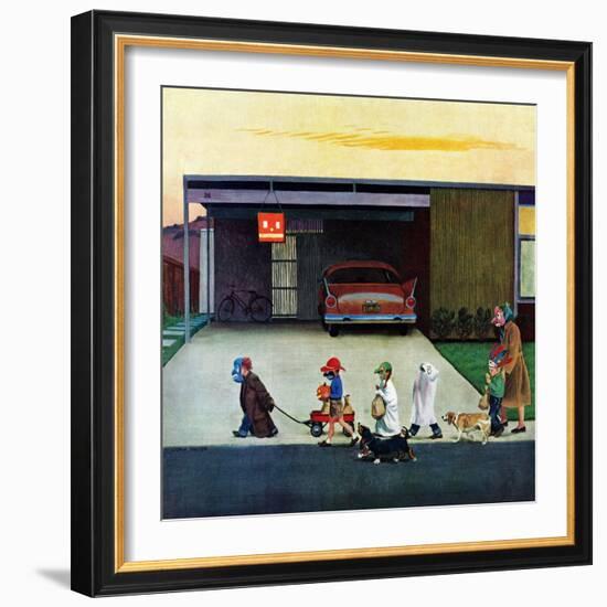 "Trick-Or-Treating in the Burbs", November 1, 1958-John Falter-Framed Premium Giclee Print