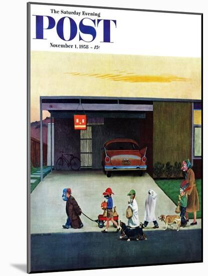 "Trick-Or-Treating in the Burbs" Saturday Evening Post Cover, November 1, 1958-John Falter-Mounted Giclee Print