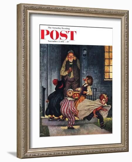 "Tricking Trick-Or-Treaters" Saturday Evening Post Cover, November 3, 1951-Amos Sewell-Framed Giclee Print