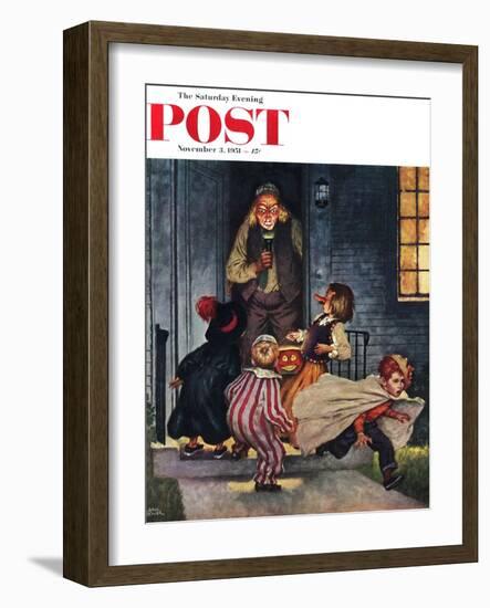 "Tricking Trick-Or-Treaters" Saturday Evening Post Cover, November 3, 1951-Amos Sewell-Framed Giclee Print