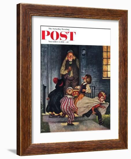 "Tricking Trick-Or-Treaters" Saturday Evening Post Cover, November 3, 1951-Amos Sewell-Framed Giclee Print