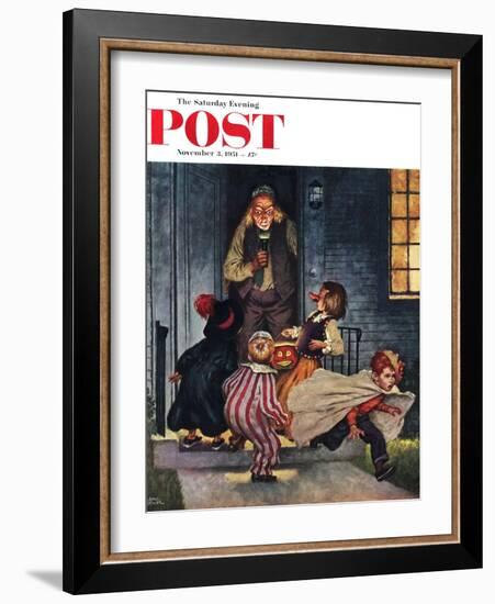 "Tricking Trick-Or-Treaters" Saturday Evening Post Cover, November 3, 1951-Amos Sewell-Framed Giclee Print