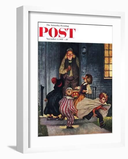 "Tricking Trick-Or-Treaters" Saturday Evening Post Cover, November 3, 1951-Amos Sewell-Framed Giclee Print