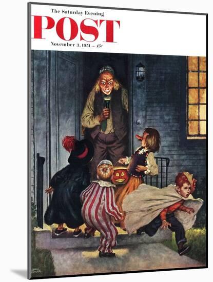 "Tricking Trick-Or-Treaters" Saturday Evening Post Cover, November 3, 1951-Amos Sewell-Mounted Giclee Print