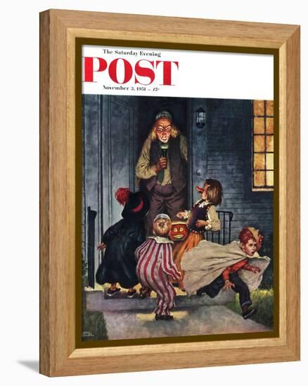"Tricking Trick-Or-Treaters" Saturday Evening Post Cover, November 3, 1951-Amos Sewell-Framed Premier Image Canvas