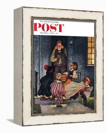 "Tricking Trick-Or-Treaters" Saturday Evening Post Cover, November 3, 1951-Amos Sewell-Framed Premier Image Canvas